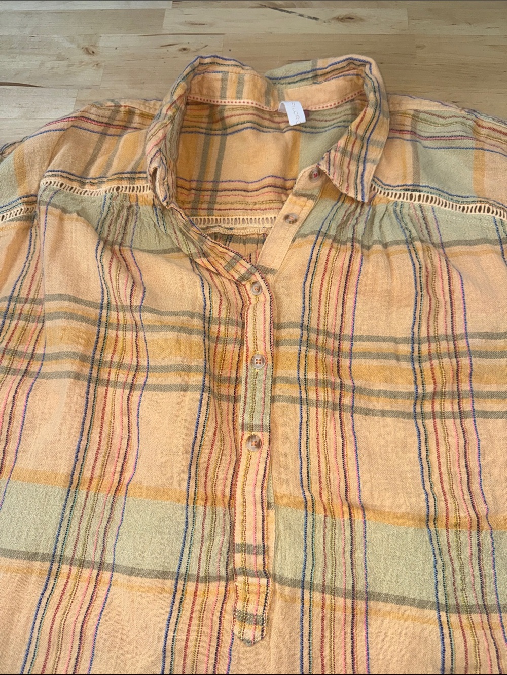 Pilcro Yellow Plaid Button Henley Top - Picture 8 of 12